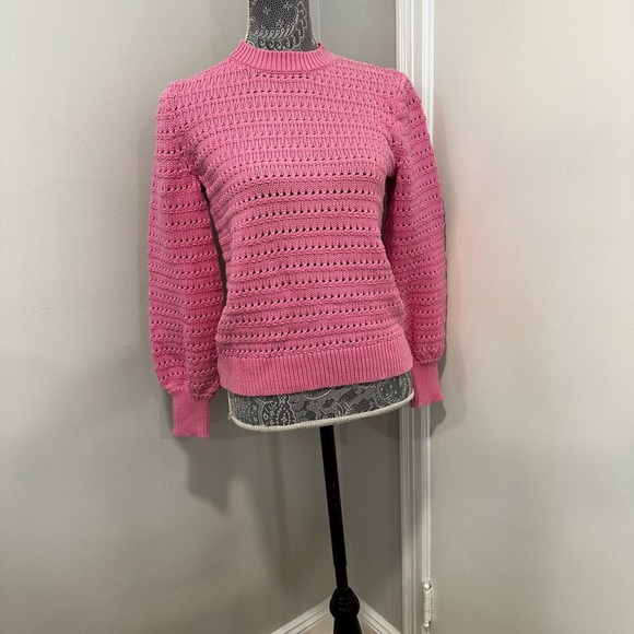 J. Crew Sweaters - J.Crew Size S Balloon Sleeve Pointelle crochet Sweater Baby Pink Cotton Blend.